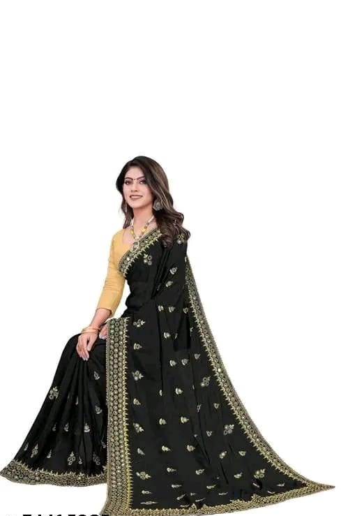 Elegant Georgette Mirror Work Black Saree for Women – Festive & Party Wear Saree with Blouse Piece (Copy)