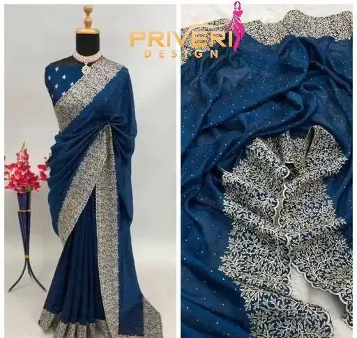 Premium Zari & Diamond Work Firozi Saree with Embroidered Blouse – Luxury Party & Wedding Wear (Copy)
