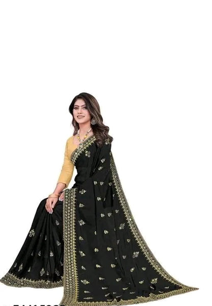 Elegant Georgette Mirror Work Black Saree for Women – Festive & Party Wear Saree with Blouse Piece (Copy)