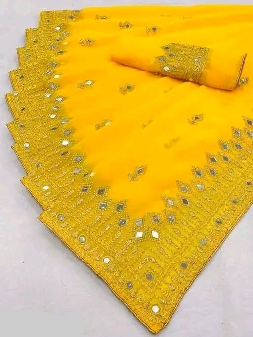 Designer Embroidered Mirror Work Saree for Women – Elegant Festive & Party Wear Saree with Blouse Piece