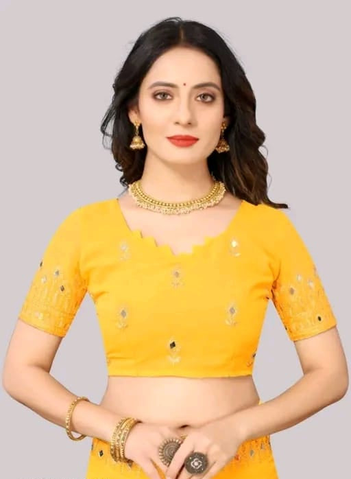Designer Embroidered Mirror Work Saree for Women – Elegant Festive & Party Wear Saree with Blouse Piece