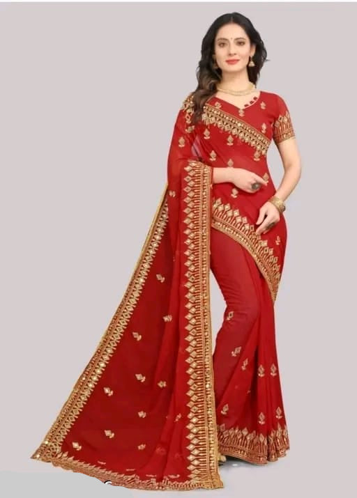 Designer Embroidered Mirror Work Maroon Saree for Women – Elegant Festive & Party Wear Saree with Blouse Piece