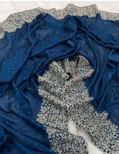 Premium Zari & Diamond Work Firozi Saree with Embroidered Blouse – Luxury Party & Wedding Wear (Copy)