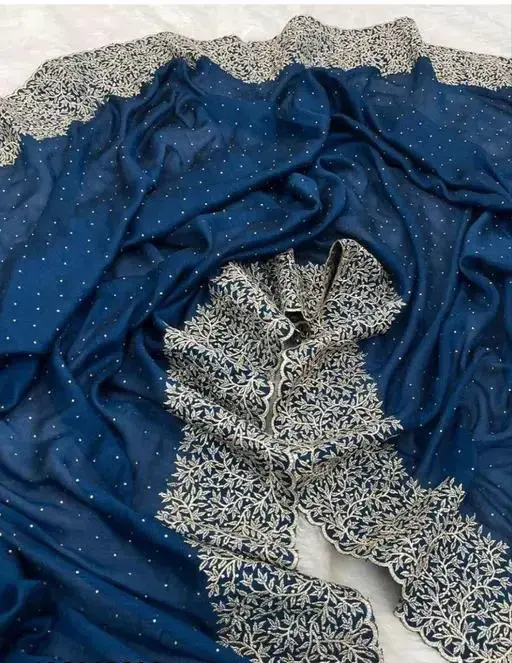 Premium Zari & Diamond Work Firozi Saree with Embroidered Blouse – Luxury Party & Wedding Wear (Copy)